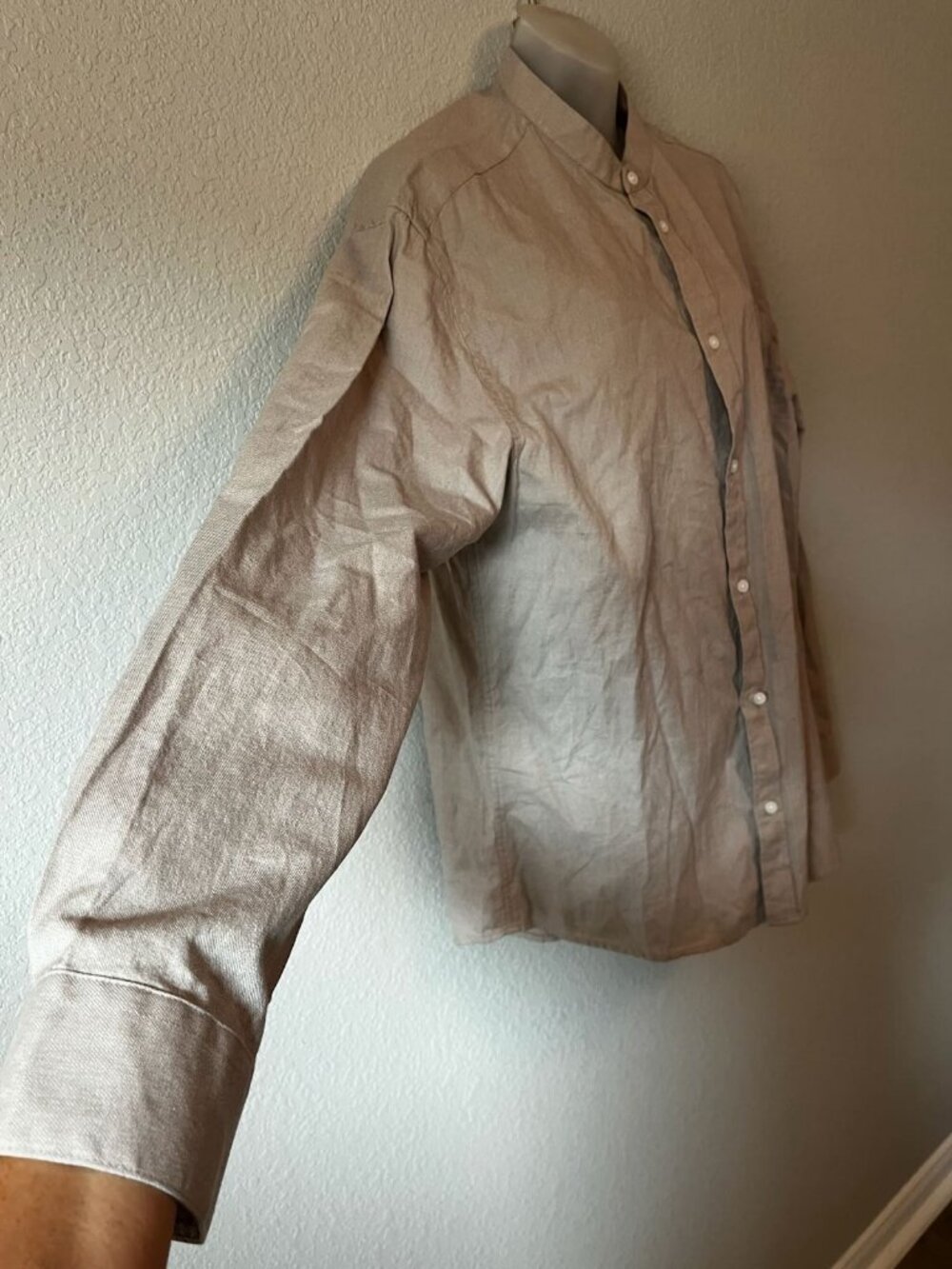 H&M Tan Cotton Band Collar Button Down Shirt L